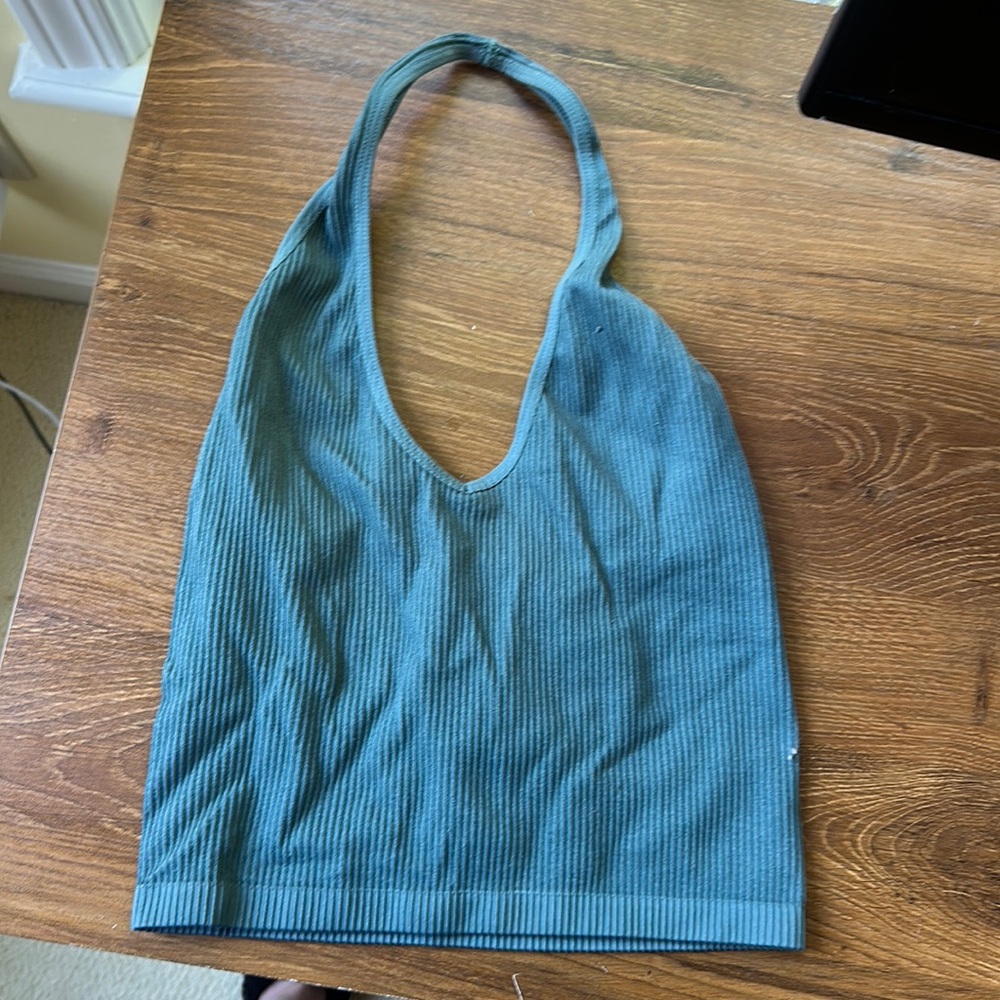 Urban outfitters halter neck crop top, ribbed, blue/green/teal, small